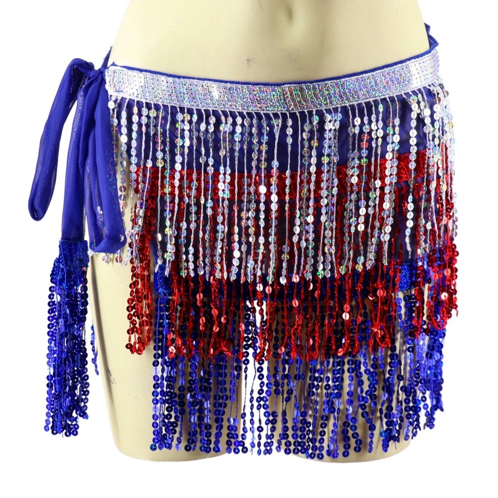 Nu Shuz Costumes Tie-Side American Flag Sequin Fringe Wrap Around Mini Skirt